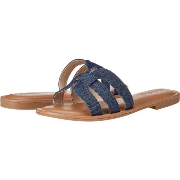 Women's Monika Flat H-Band Slide Sandal, Chic and Stylish, Chambray, Brand New - Picture 7 of 7